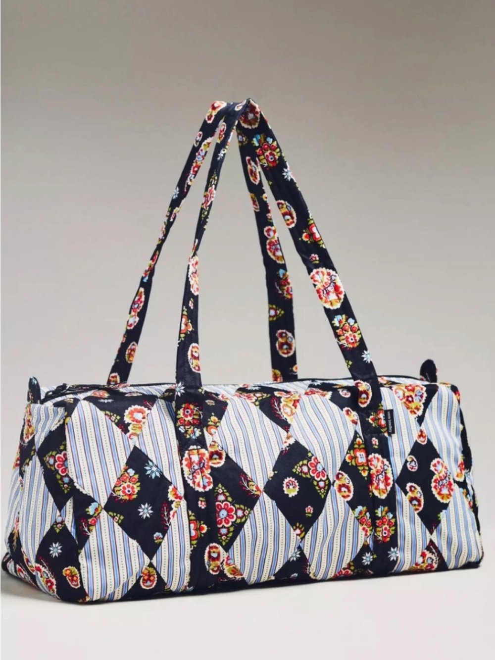 Vera Bradley Brand New w Tags Quilted Floral-Stripe Duffel Bag - Black & Cream